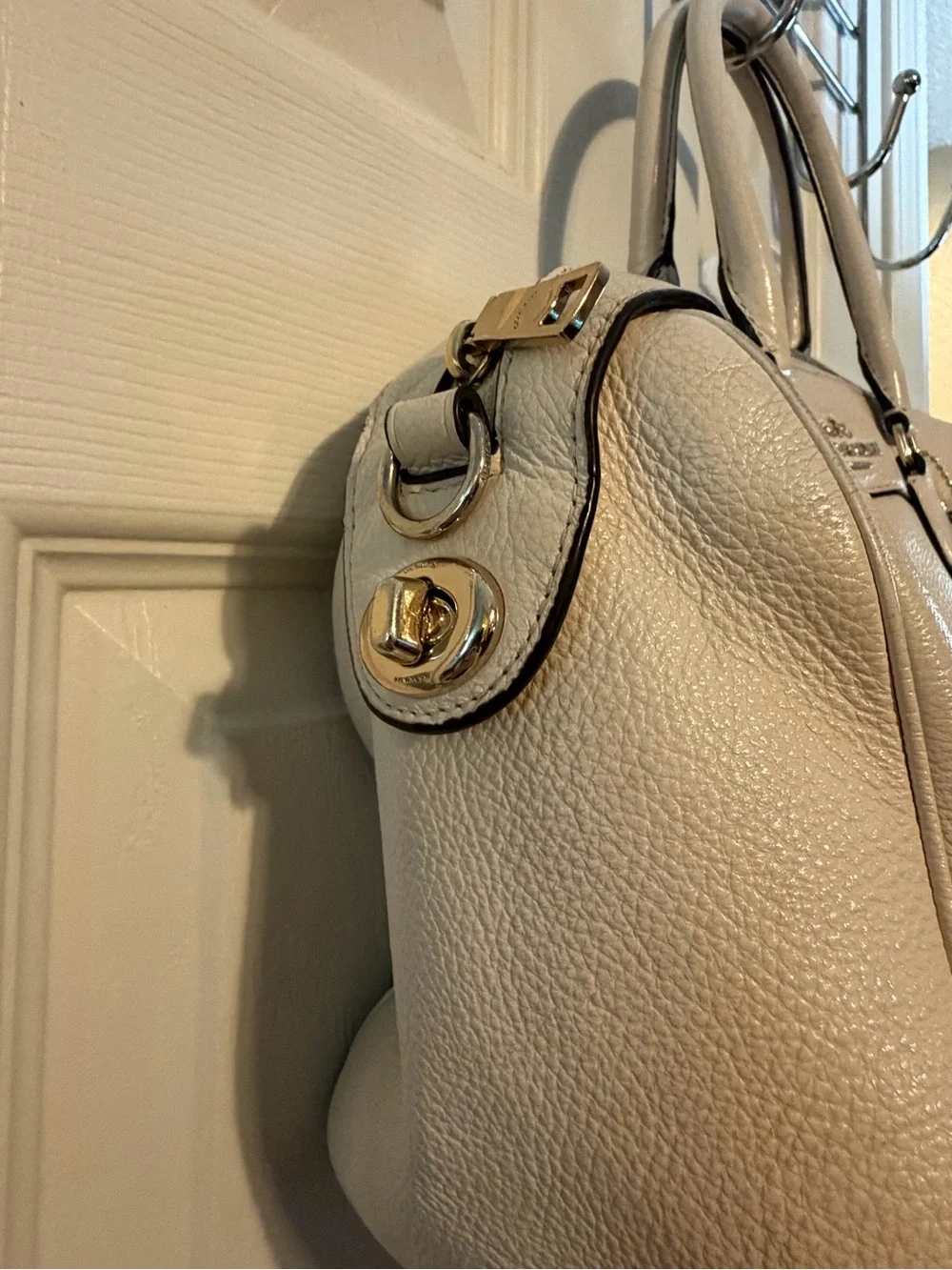 Coach Cream Pebbled Leather Satchel with Top Handles